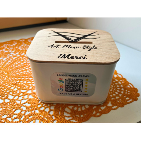 Personalised tip box with QR code Google review