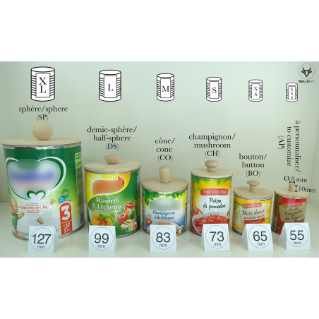 boîtes de conserve de différentes dimensions